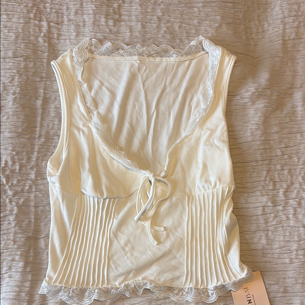 SHEIN White Lace Trim Top